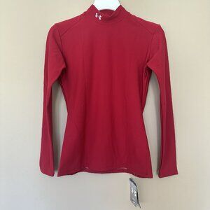 Under Armour Compression Top Women L Long Sleeve Red Base Layer Cold Gear Mock